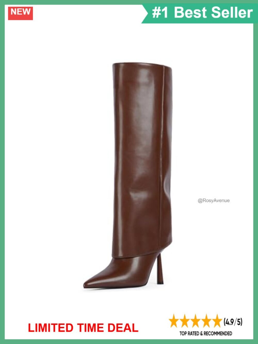 Fold Over Knee High Boots Faux Leather Pointed Toe Stiletto Heel